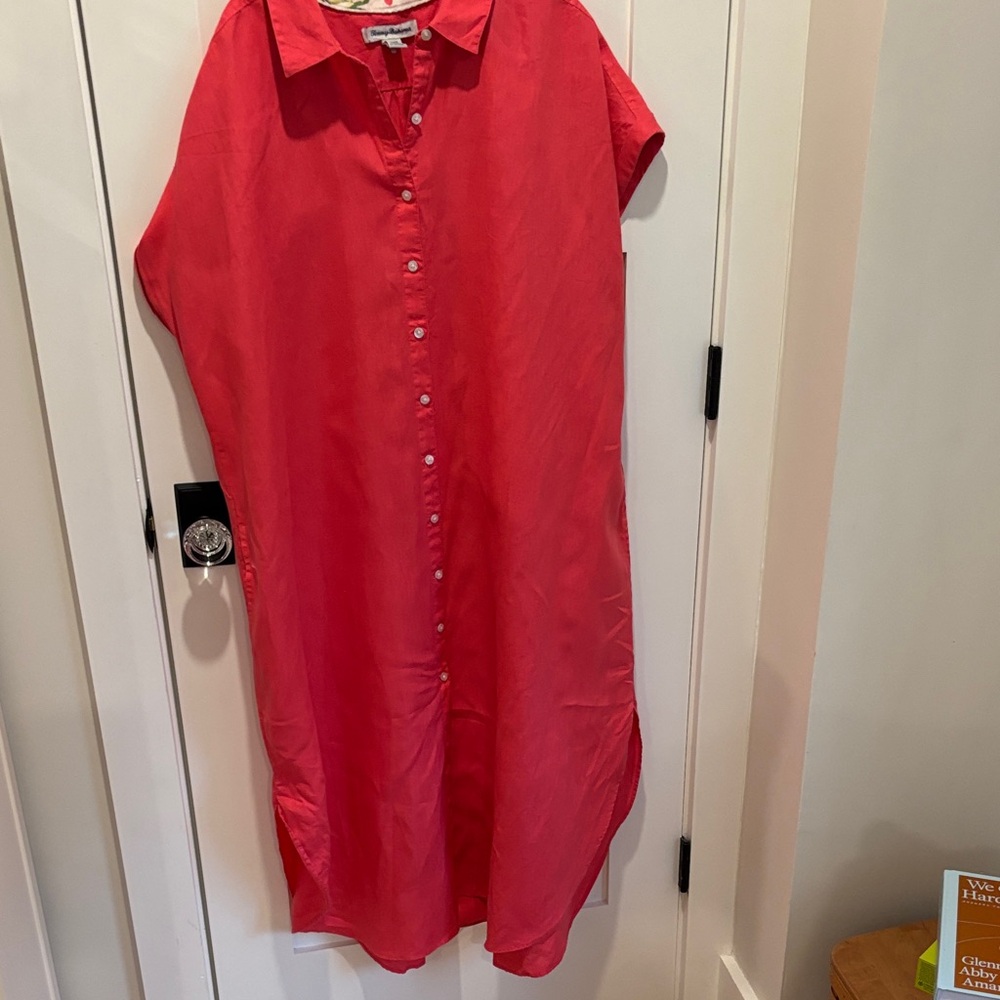 Tommy Bahama bright coral Button-Front Midi Shirt Dress